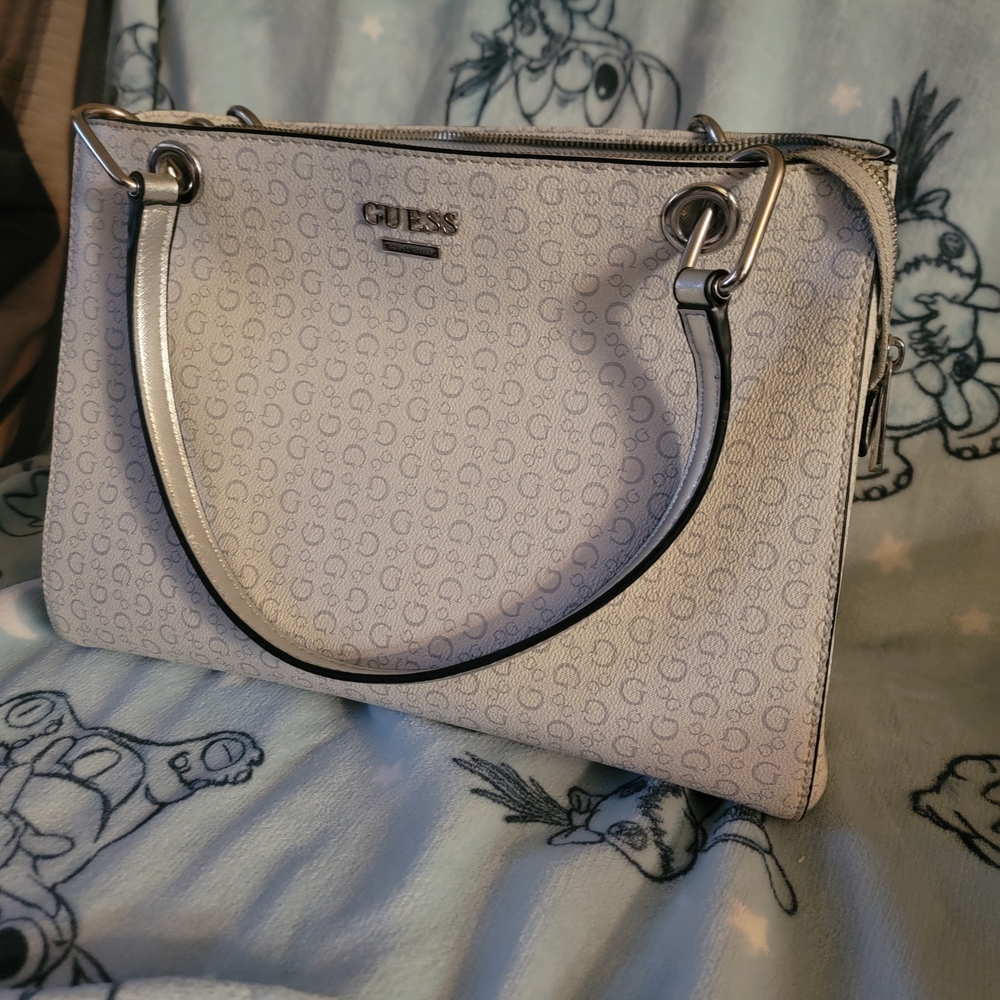 GUESS Monogrammed Cream Shoulder Bag